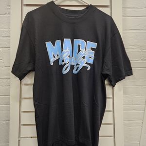 Black T-shirt with Sky Blue and Silver Logo